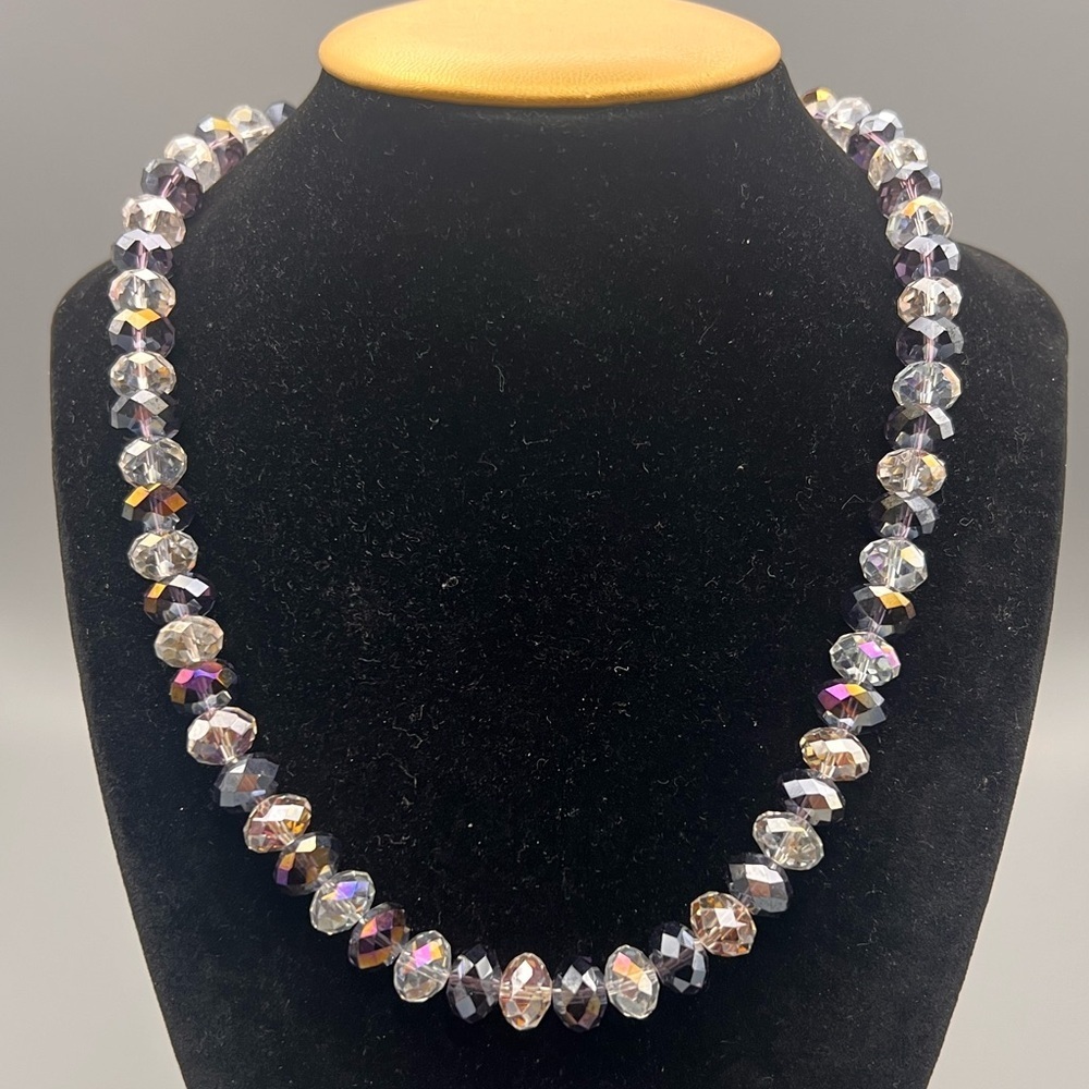 Stunning Iridescent Faceted Crystal Statement Necklace